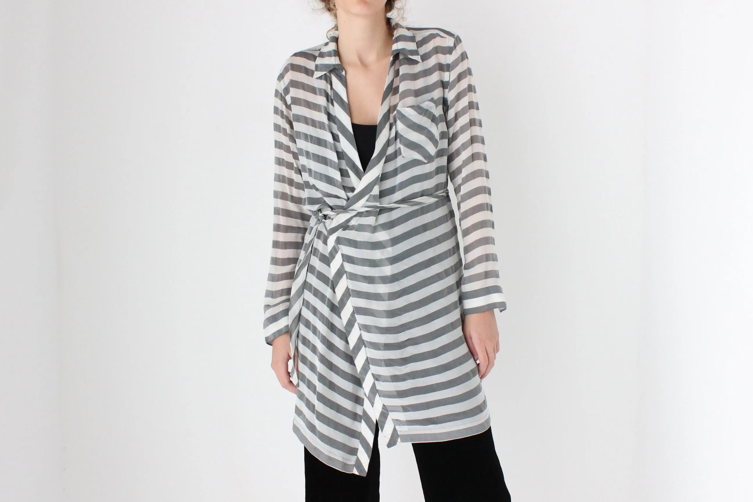 2000s Diane Von Furstenberg Striped Silk Wrap Top