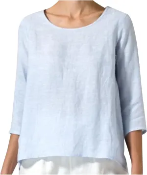 2025 Plus Size Linen Tops Peasant Shirts Women 3/4 Sleeve Dressy Tees Summer Crew Neck Loose Fit Flowy Tunics