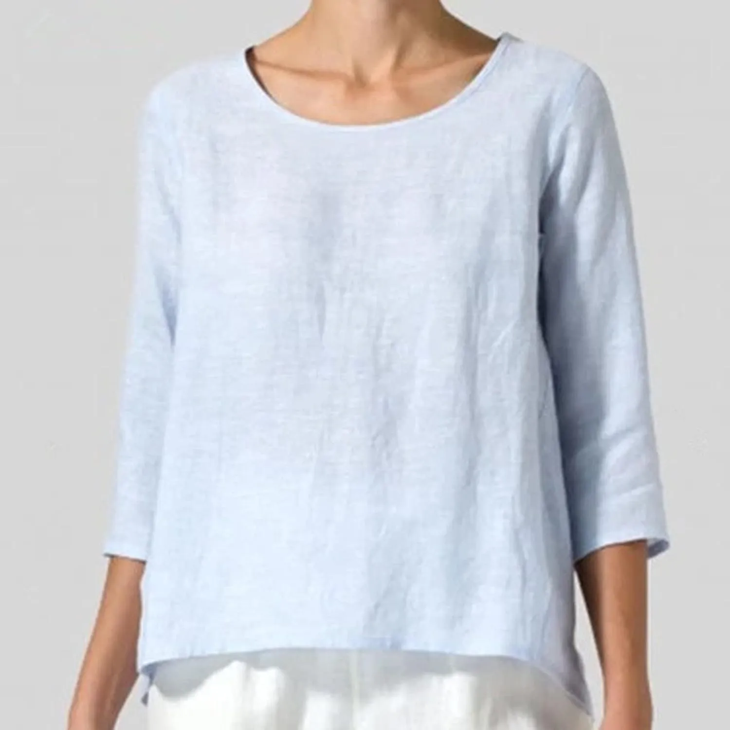 2025 Plus Size Linen Tops Peasant Shirts Women 3/4 Sleeve Dressy Tees Summer Crew Neck Loose Fit Flowy Tunics