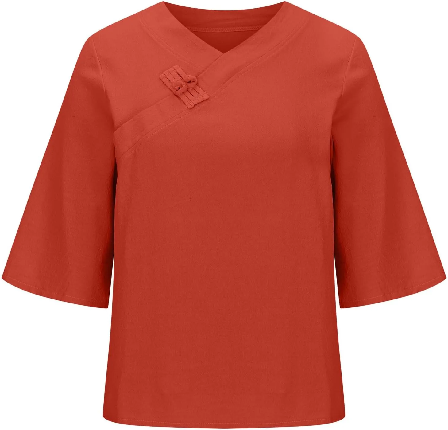 2025 Spring Summer Cotton Linen Shirts V-Neck Short Sleeve Tops Dressy Casual Plain Blouse Loose Comfy Tees Tunics