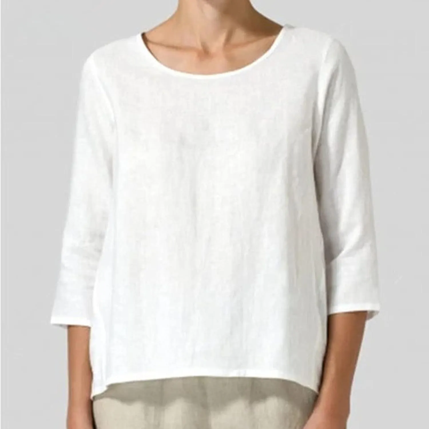2025 Womens Linen 3/4 Sleeve Blouse Crew Neck Summer Casual Tops Loose Fit Flowy Tunics Tees Dressy Peasant Shirts