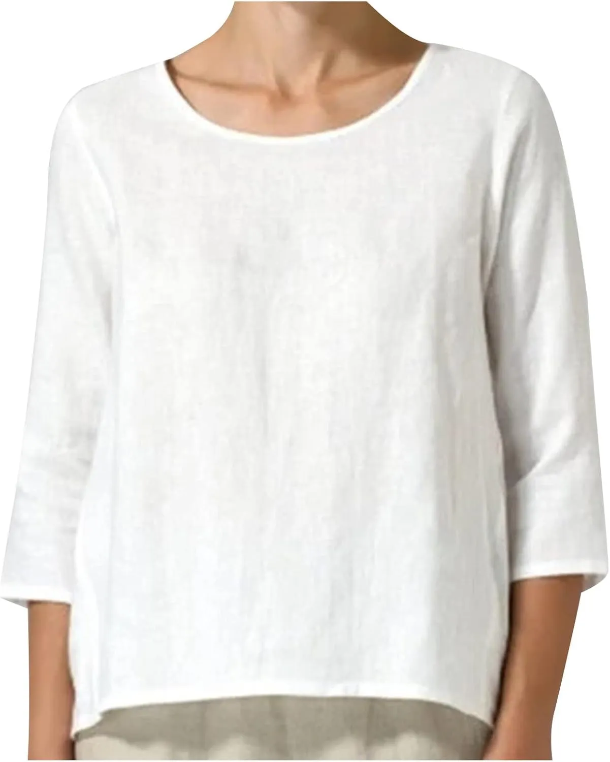2025 Womens Linen 3/4 Sleeve Blouse Crew Neck Summer Casual Tops Loose Fit Flowy Tunics Tees Dressy Peasant Shirts