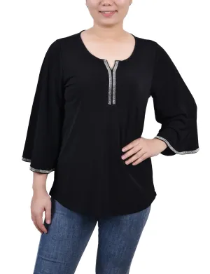 3/4 Bell Sleeve Top With Stones AntiPilling Finish