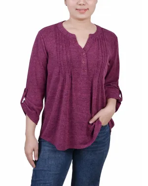 CompressionSupportWeave 3/4 Roll Tab Sleeve Y Neck Top