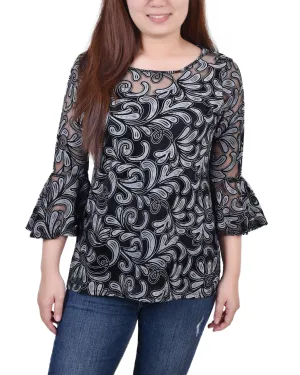 Timeless Cut 3/4 Sleeve Burnout Top With Matching Camisole