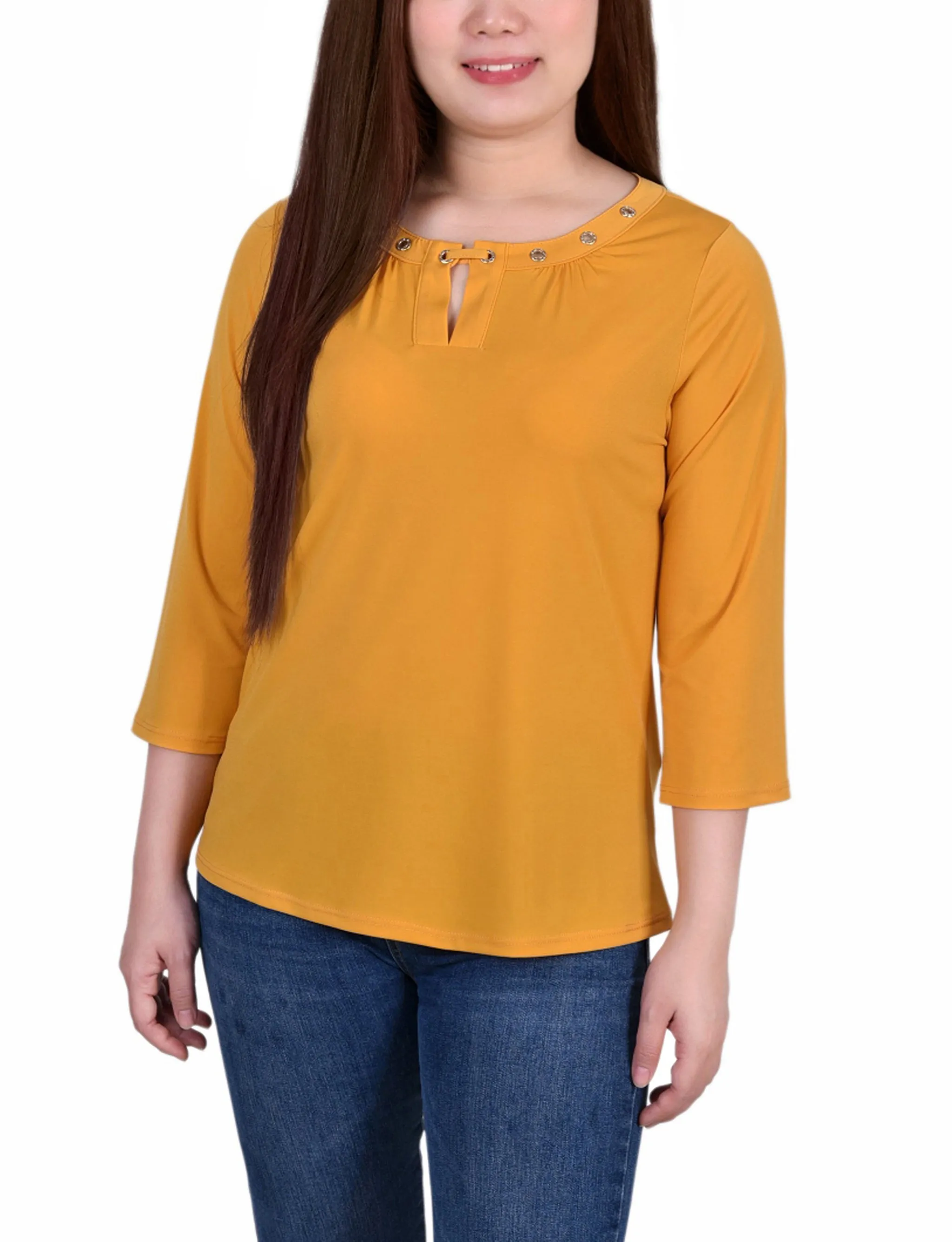 3/4 Sleeve Grommet Top ColorfastMaterial Summer Dress