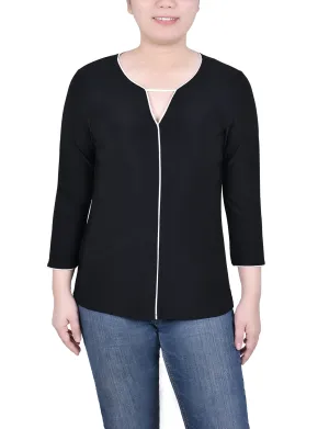 Anti Static Treatment 3/4 Sleeve Piped Top