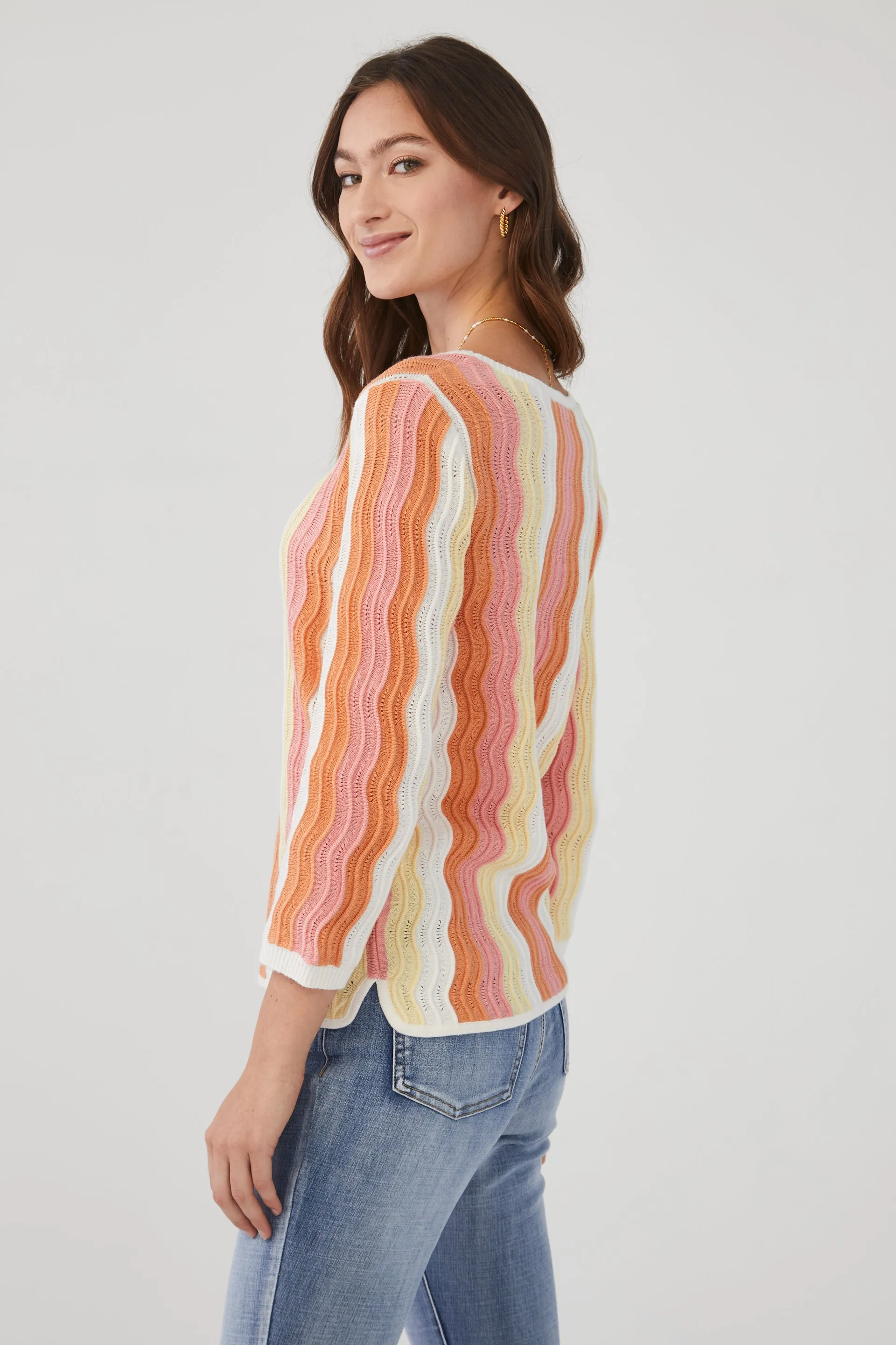 3/4 Sleeve Pointelle Sweater