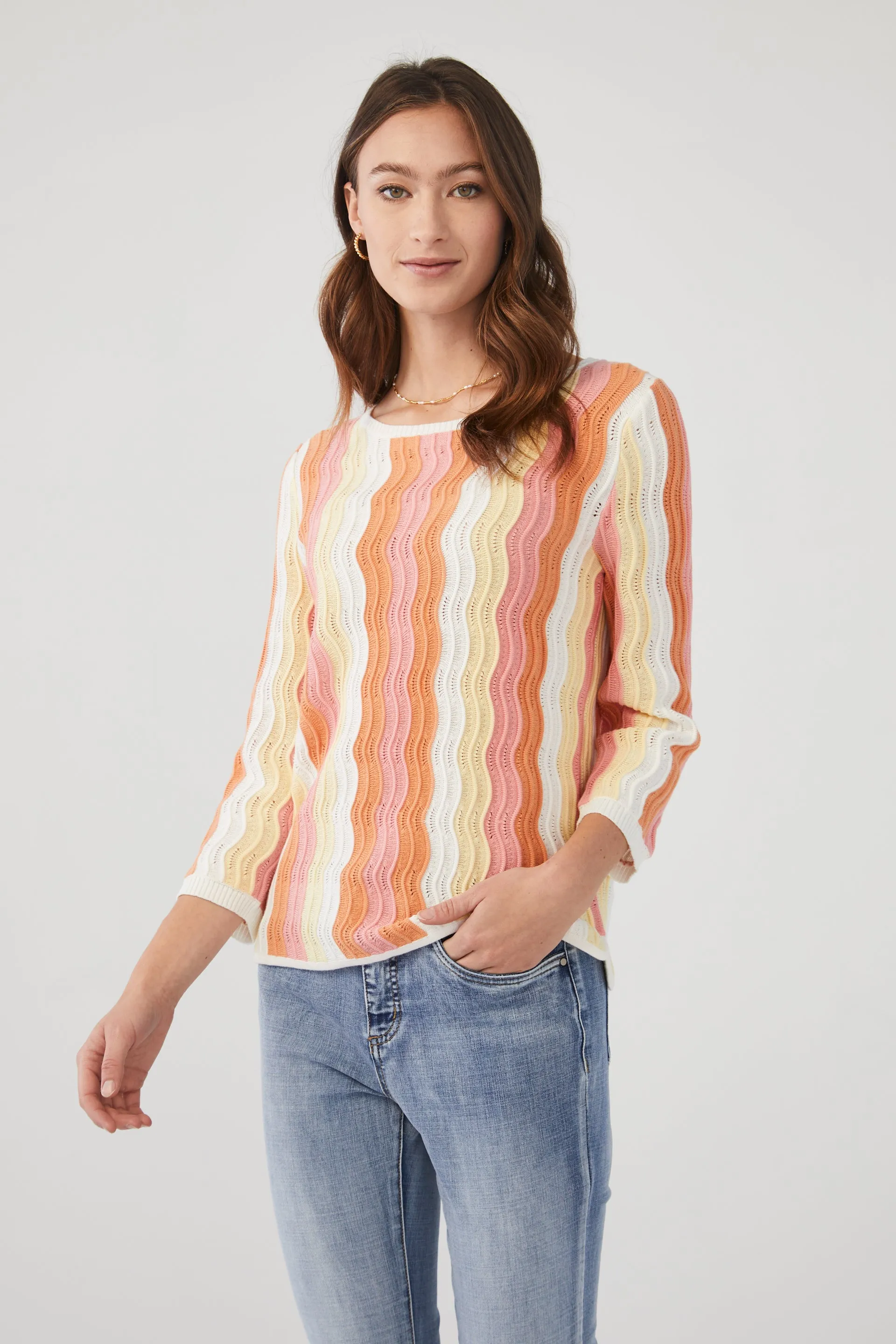 3/4 Sleeve Pointelle Sweater