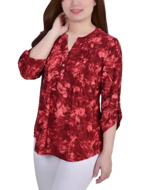AntiFade Treatment 3/4 Sleeve Roll Tab Y Neck Pullover Top