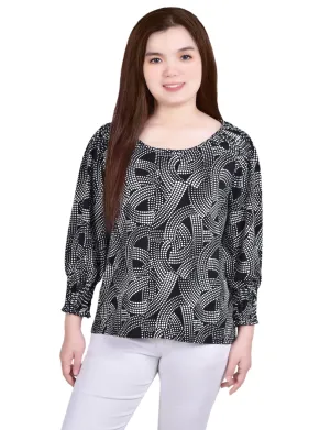 Flexible Hemline 3/4 Smocked Detail Top