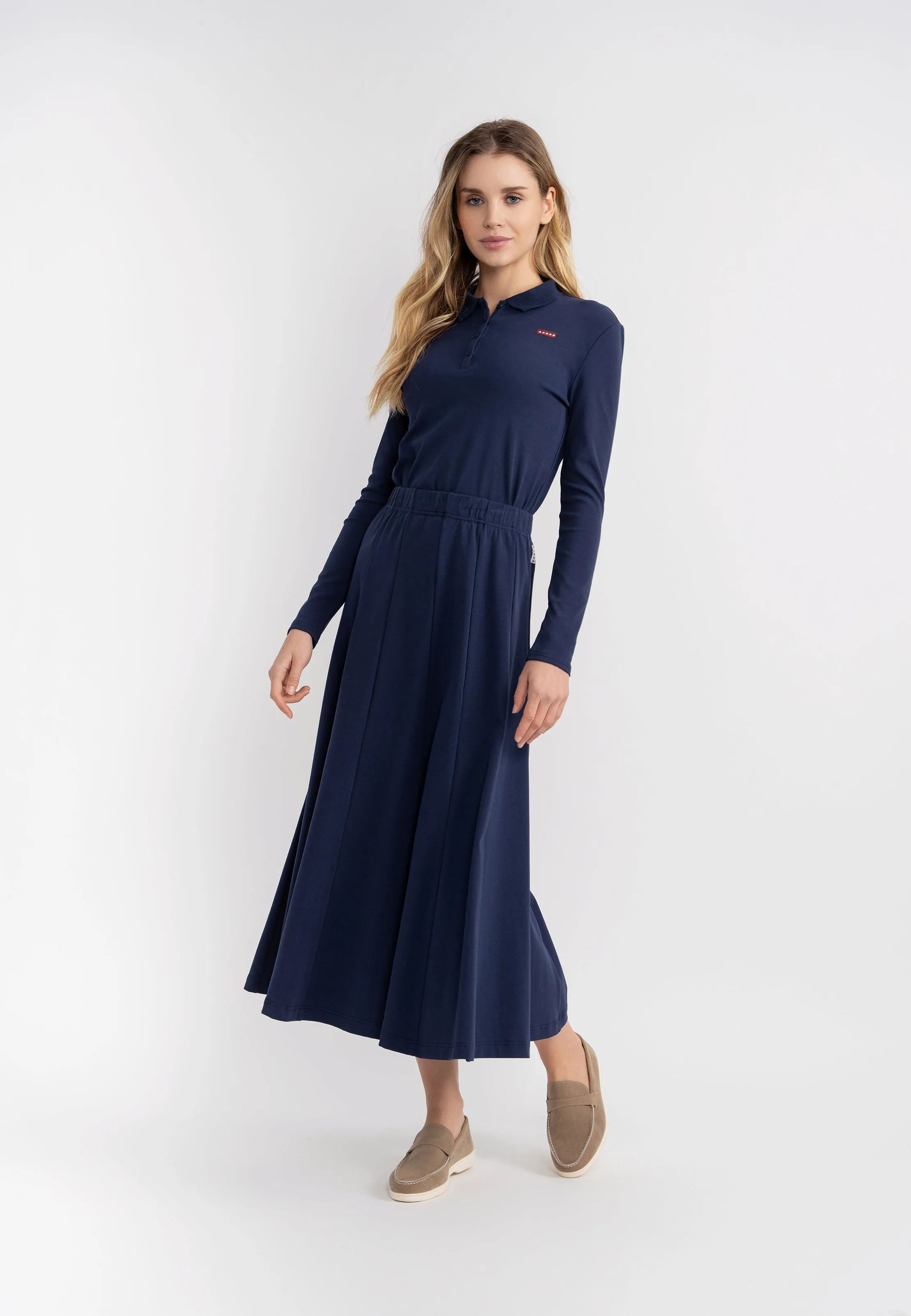 5 Stars Navy Midi Panel Skirt SB5CPT7192S Seamless Finish