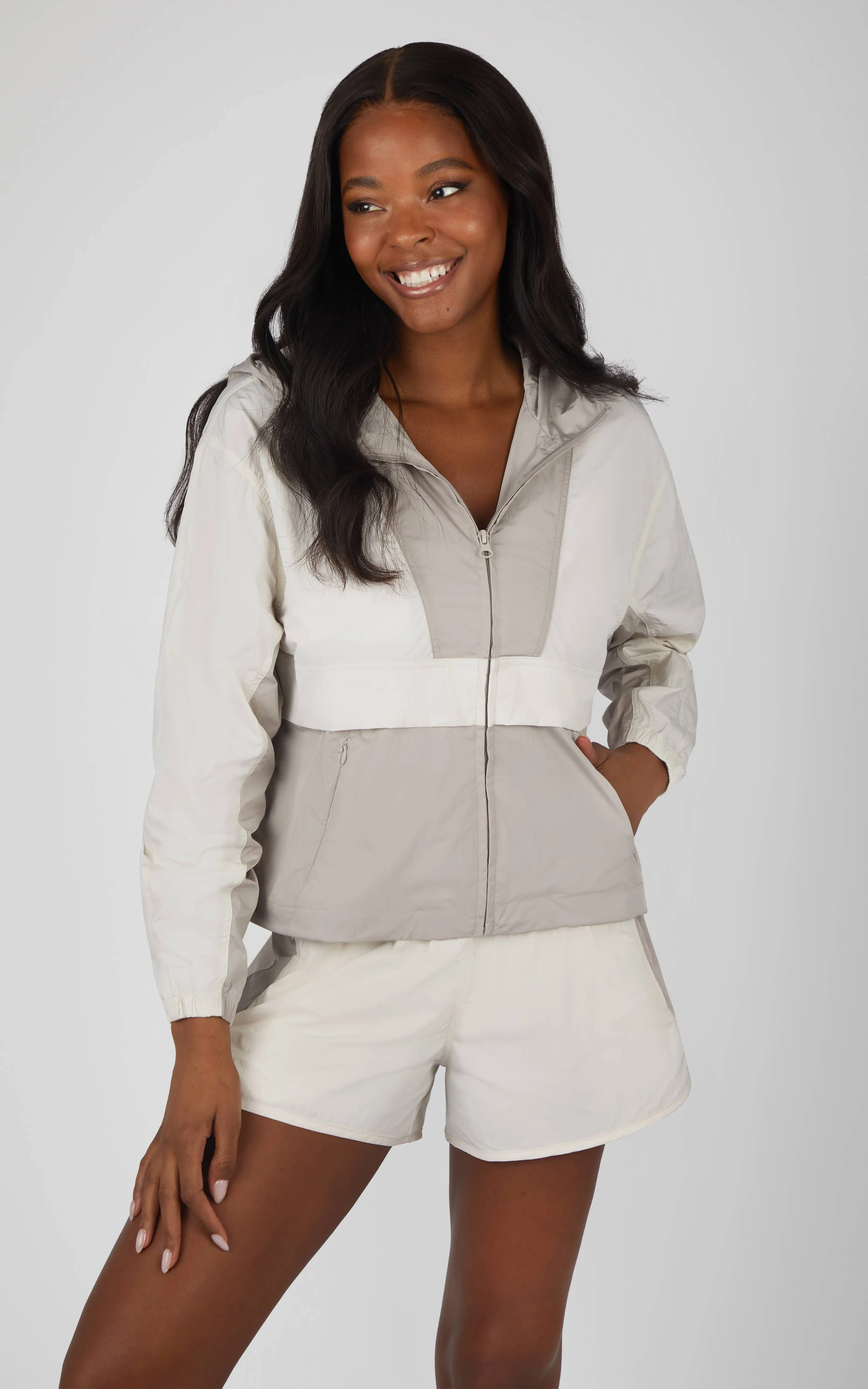 90 Degree by Reflex - Trendy Color Block Accent Hoodie Jacket WOMEN