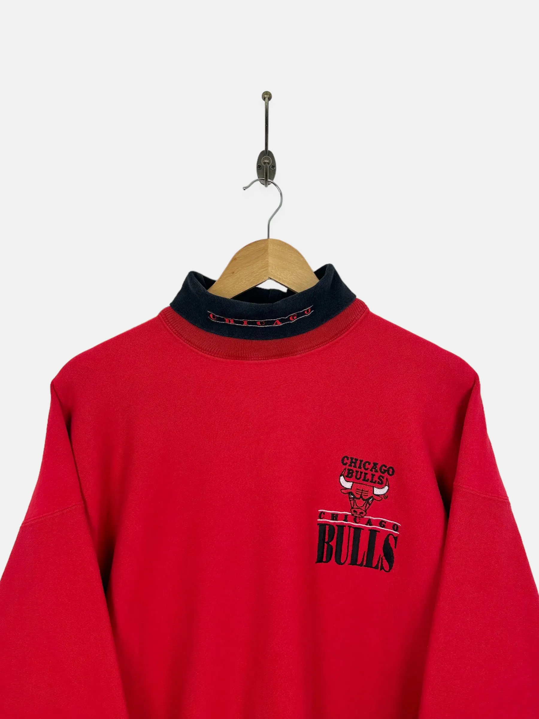 90's Chicago Bulls NBA USA Made Embroidered Vintage Mock-Neck Sweatshirt Size S-M