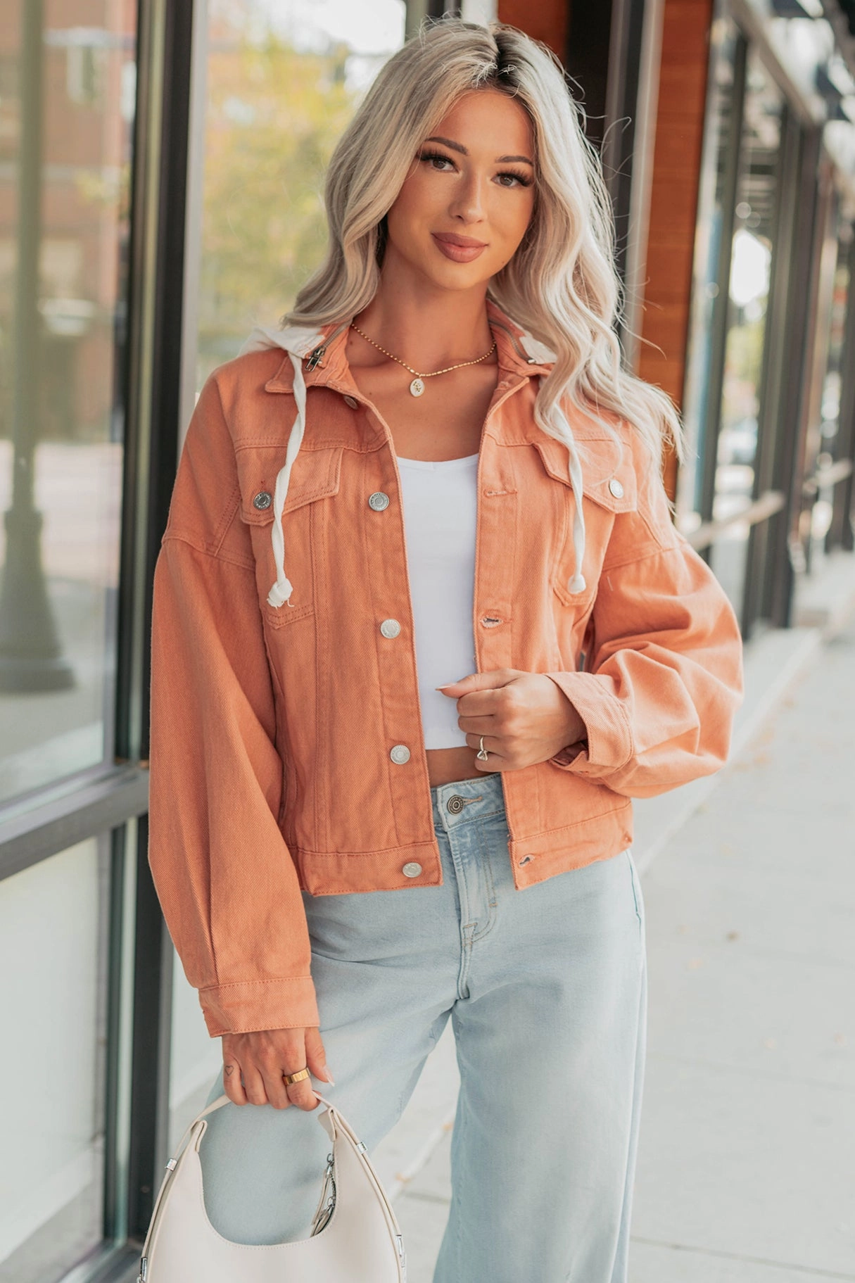 A New Chapter Signature 8 Hooded Denim Jacket (Peach) spring season