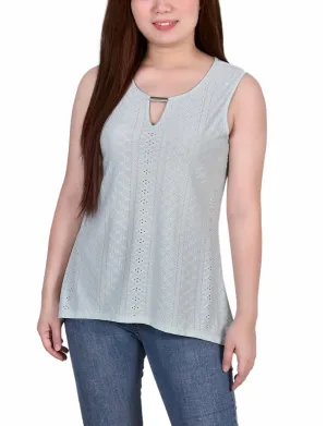 FadeResistant Finish Sleeveless Knit Eyelet Top With Hardware
