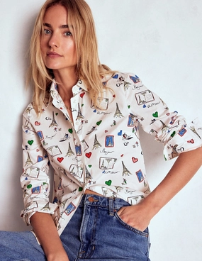 Sienna Cotton Shirt-Ivory, Postcard from Paris SweatAbsorbent