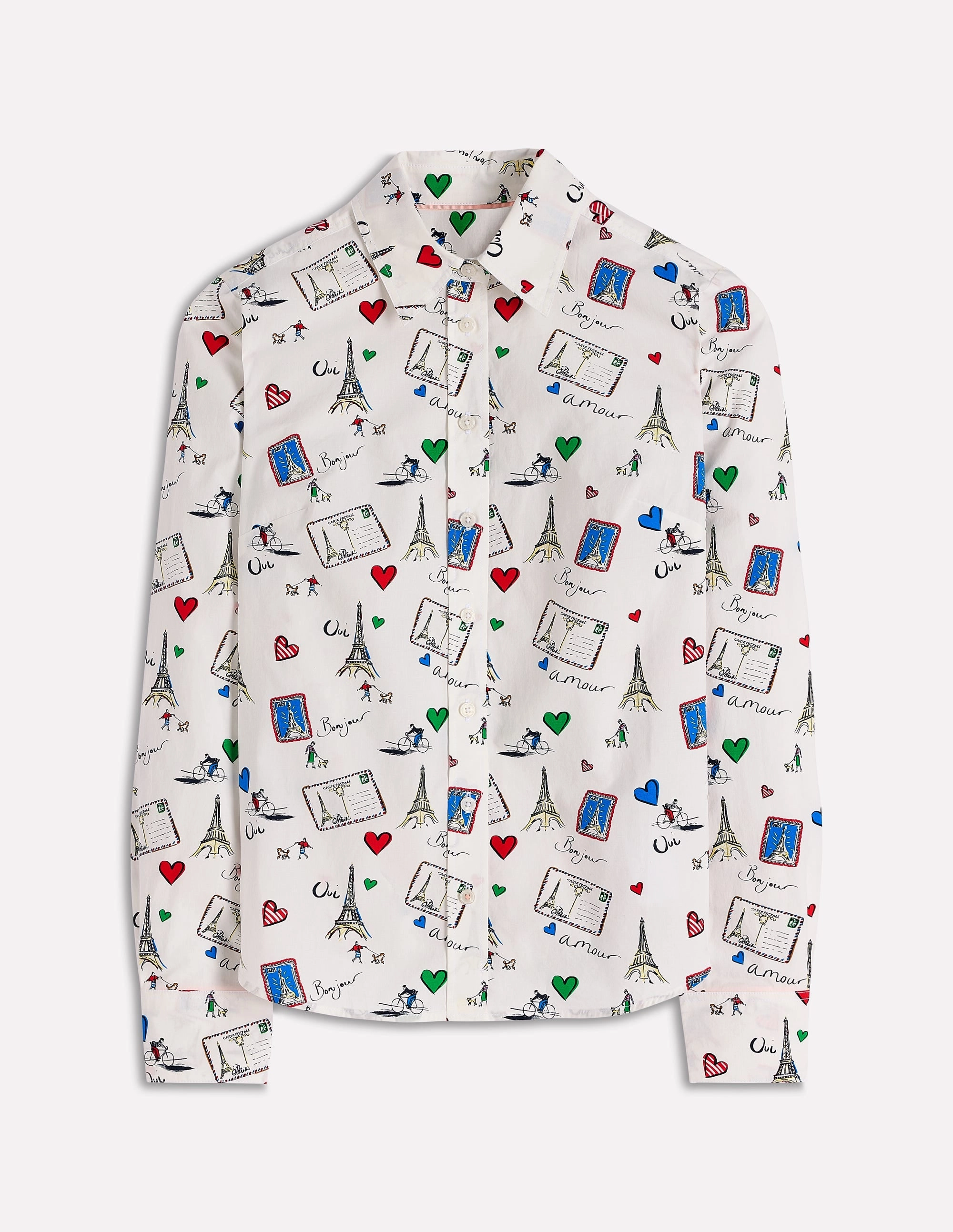 Sienna Cotton Shirt-Ivory, Postcard from Paris Rolled Hem Detailing