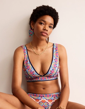 Porto Bikini Top-Ivory, Flora Stamp Shimmer-Effect