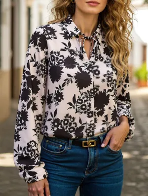 Women's Long Sleeve Floral Print Blouse ??Elegant & Feminine AdjustableHemCuffs LightweightConstruction