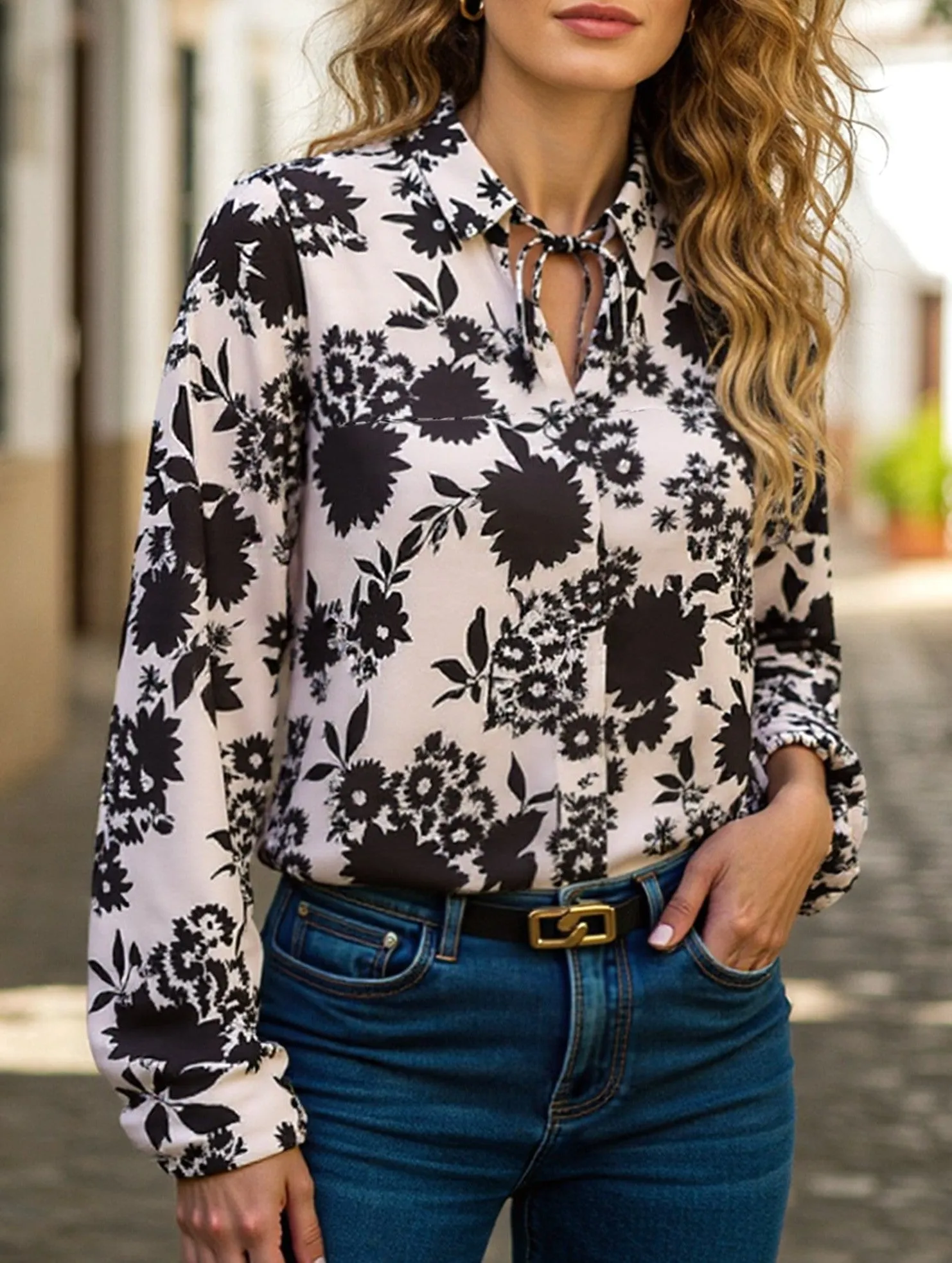 Women's Long Sleeve Floral Print Blouse ??Elegant & Feminine AdjustableHemCuffs LightweightConstruction