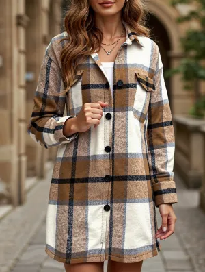 Bonded Seam Construction Ventilated Side Panels Casual Plaid Button-Down Long Sleeve Jacket