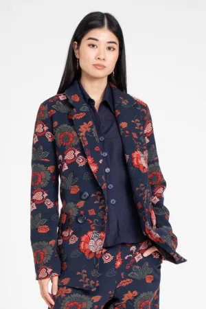 Lincoln Coat ?C Sapphire Damask Stretchable Panels