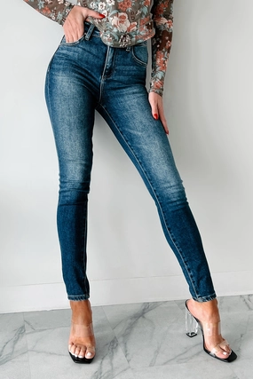 Acacia High Rise Non-Distressed Risen Skinny Jeans (Dark) Slim Fit Shirt No Iron Fabric