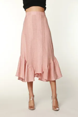 Blush Flounced Linen Midi Skirt Sleek Styling