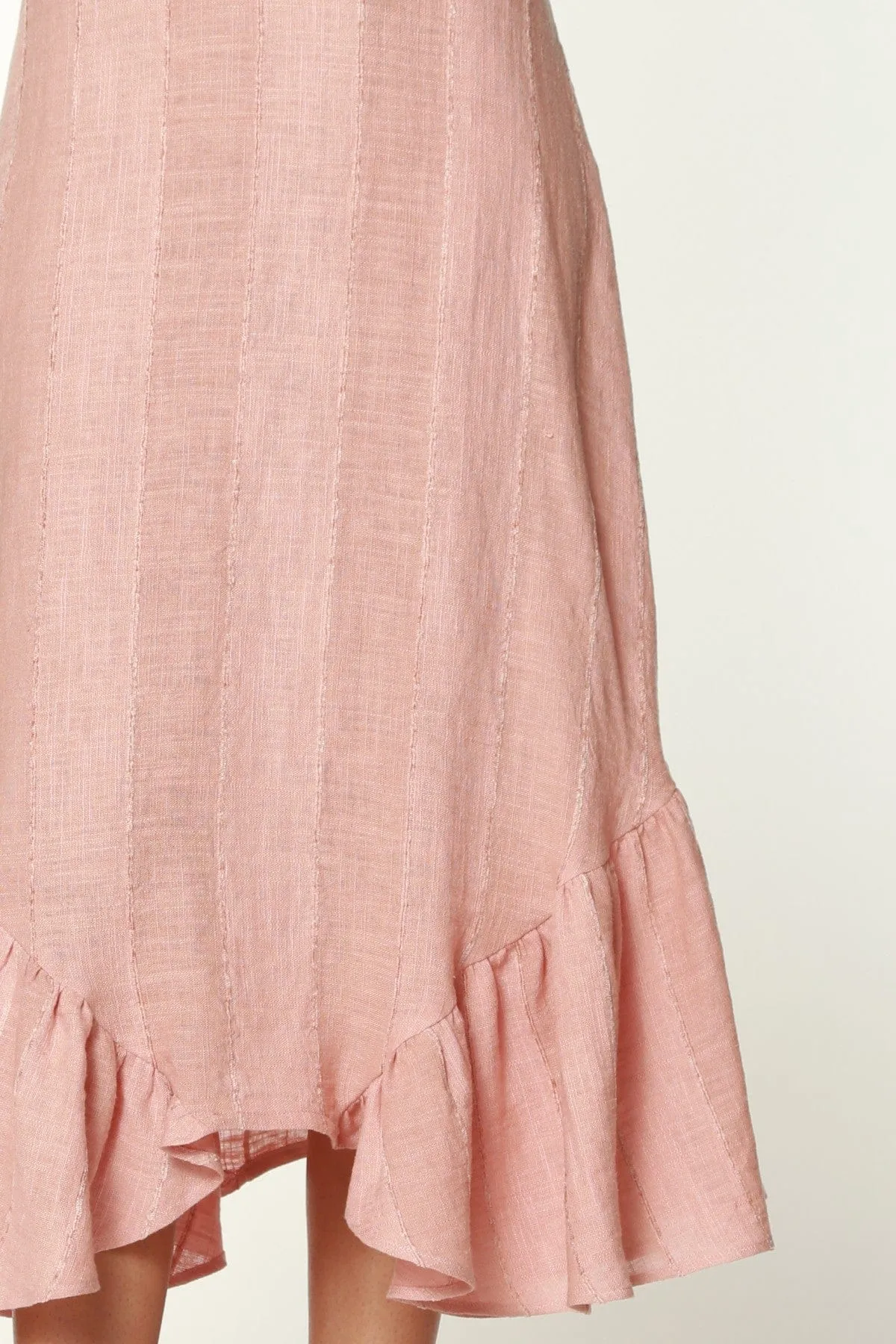 Blush Flounced Linen Midi Skirt Flow Look High Street Fashion