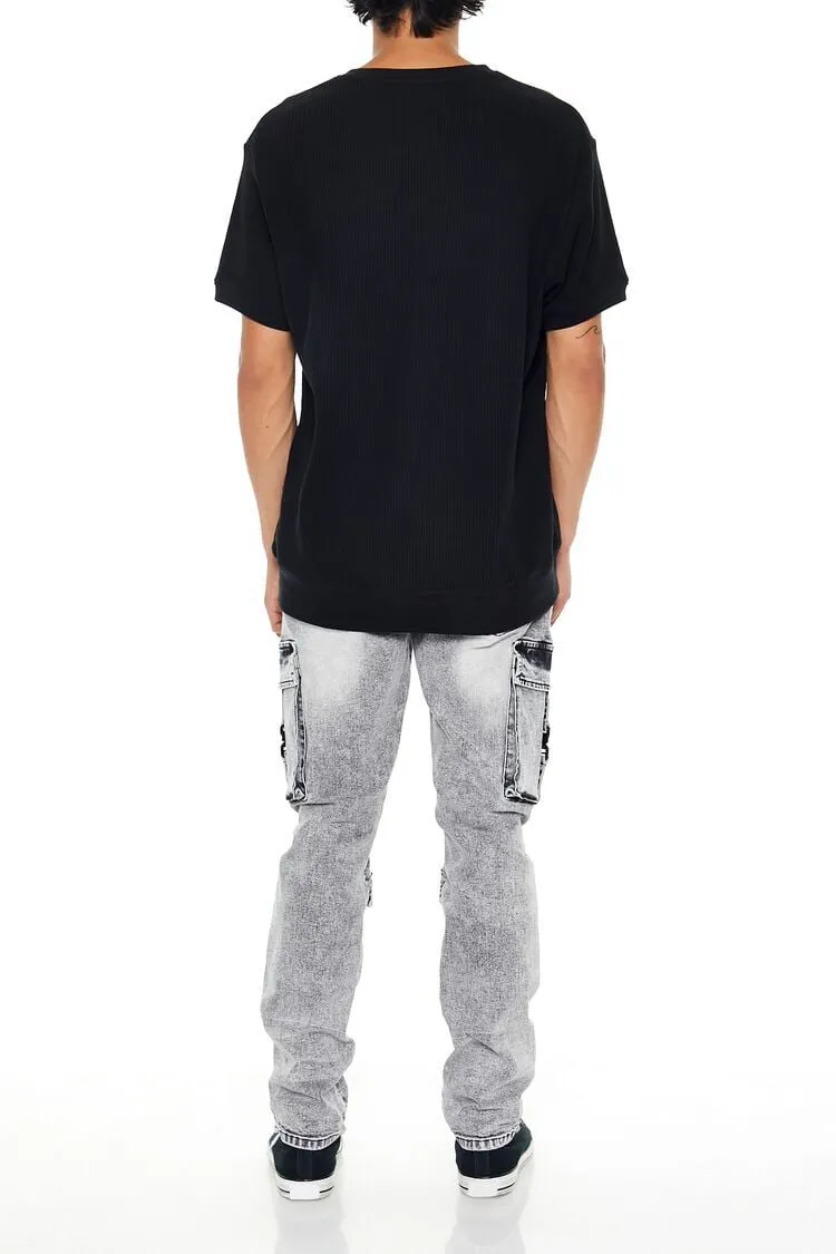 Acid Wash Slim-Fit Cargo Jeans