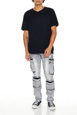 Acid Wash Slim-Fit Cargo Jeans