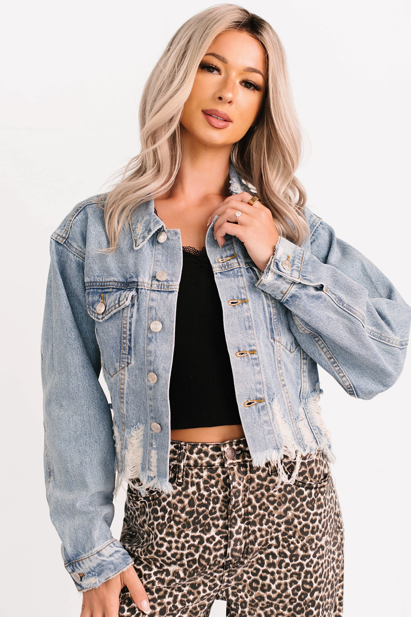 Standing Tall Signature 8 Distressed Denim Jacket (Medium Denim) Outdoor Utility Breathable Shield
