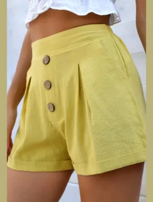 Sophisticated Look DoubleLayeredFabric COTTON AND LINEN BUTTON SHORTS_CWBSP0228