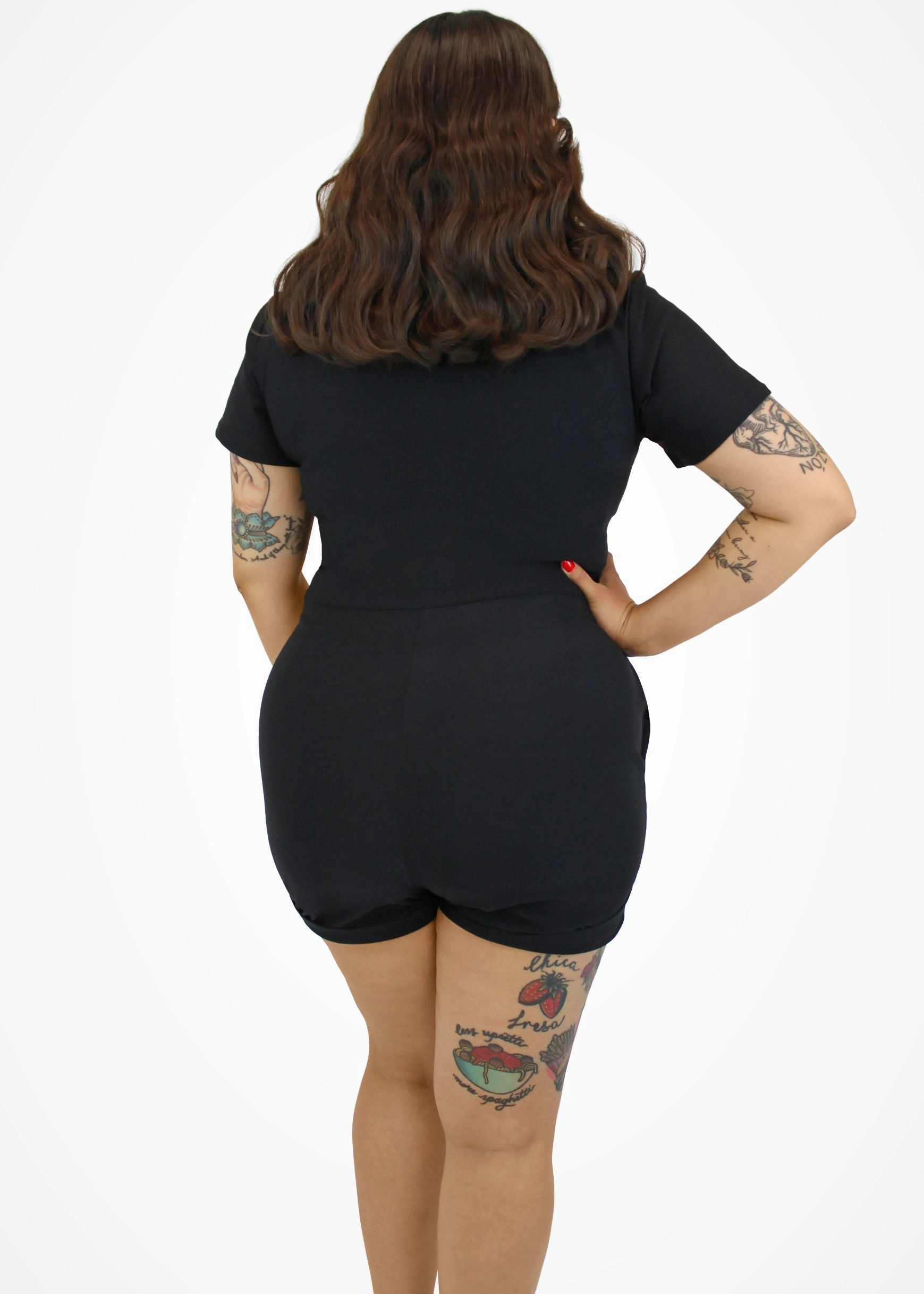 Stretchy Black Romper With Belt #BRS Essential Street Office work