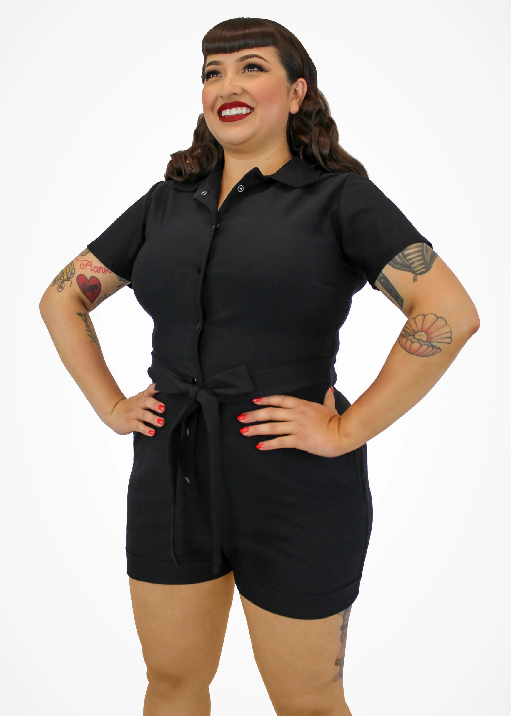 Bold Athlete Stretchy Black Romper With Belt #BRS