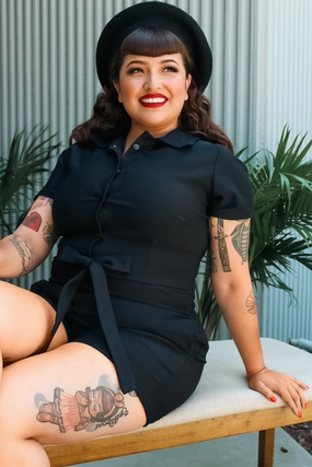 Durable Travel Stretchy Black Romper With Belt #BRS