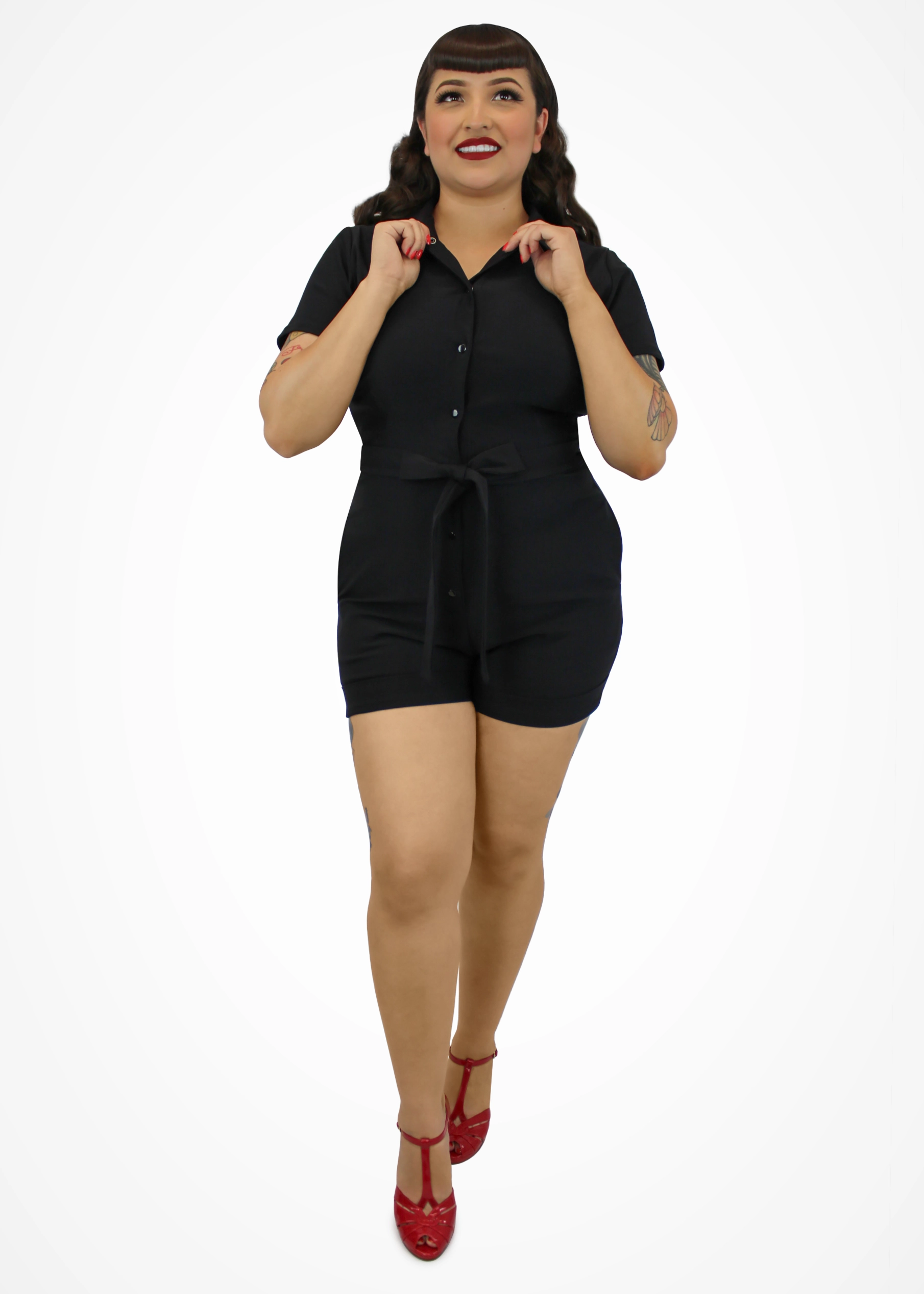 Stretchy Black Romper With Belt #BRS Training Shopping Bold Vivid