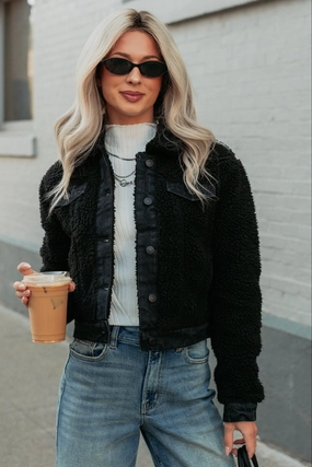 No Worries Here Sherpa Crop Kancan Jacket (Black) Layer Smart Christmas outfit