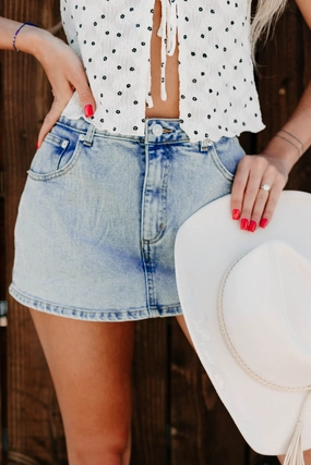 Nothing But Aura Denim Mini Skort (Light Wash) Dynamic Fit