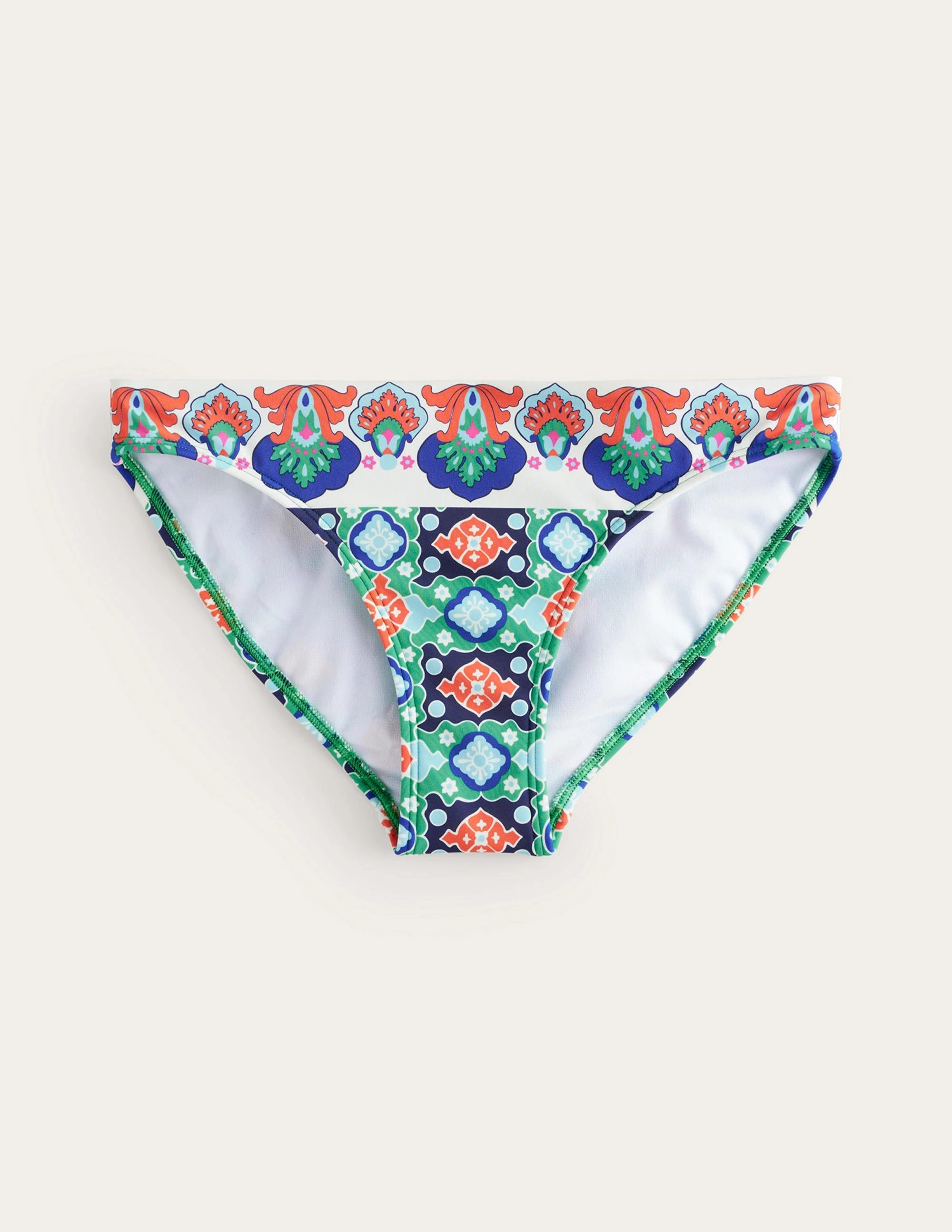 Fun In The Water Seaside Swim Classic Bikini Bottoms-Green Tambourine, Coastal Tile
