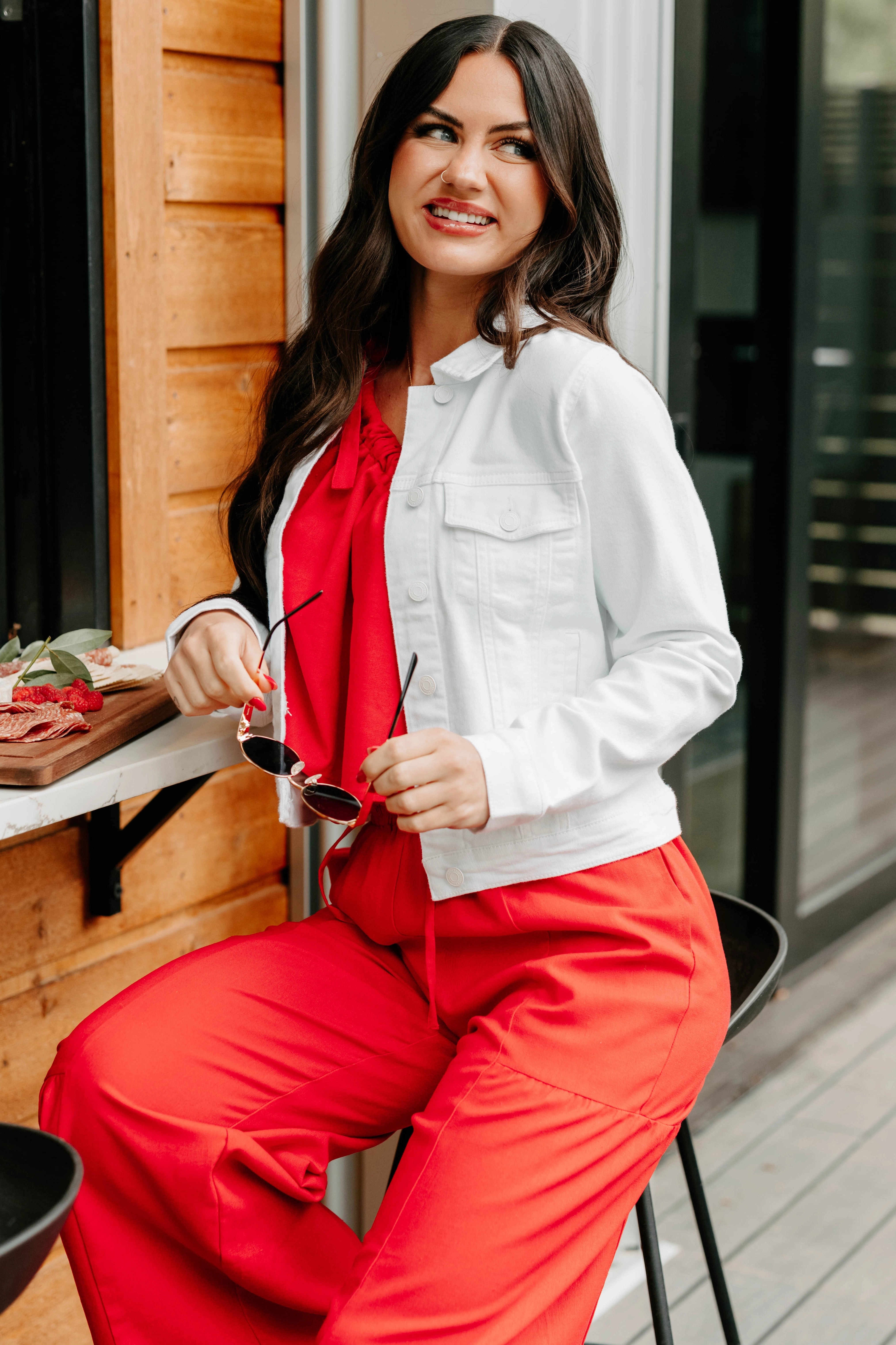 Organic Cotton Blend HiddenPockets Classy In Cotton Eunina Denim Jacket (White)