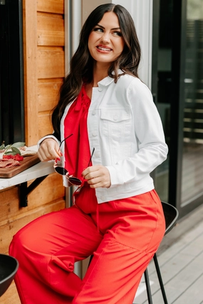 Organic Cotton Blend HiddenPockets Classy In Cotton Eunina Denim Jacket (White)