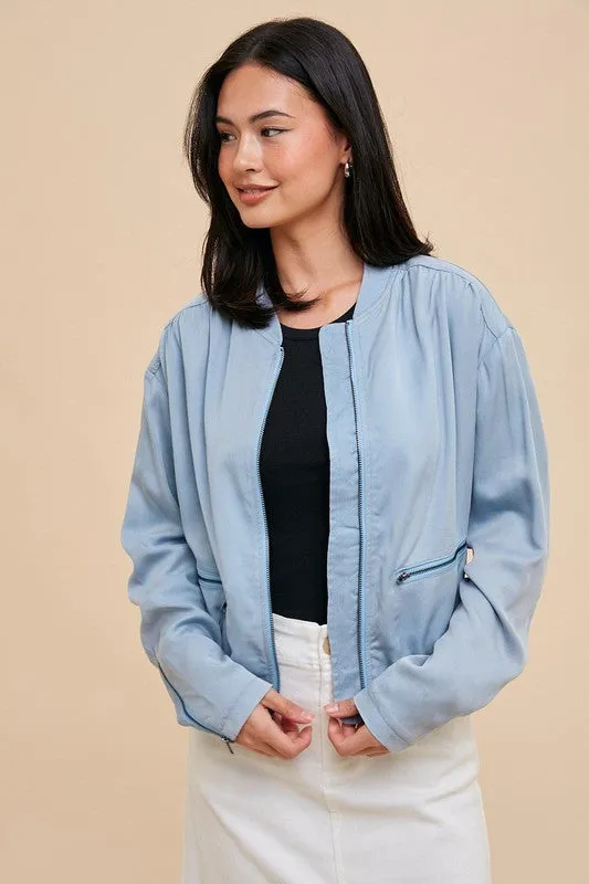 Addy Long Sleeve Bomber Jacket Blue
