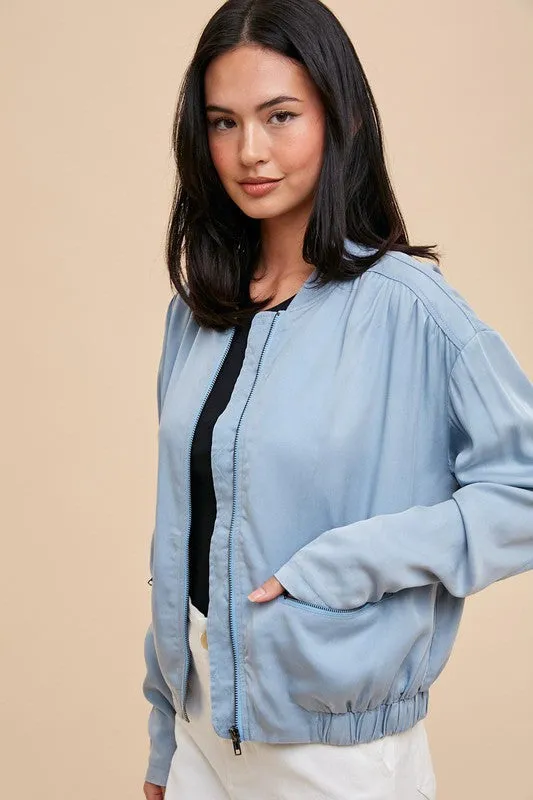 Addy Long Sleeve Bomber Jacket Blue