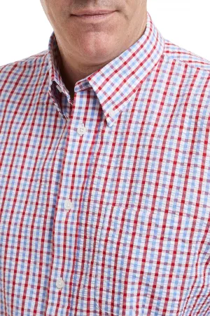 NoiseReduciting Zipper Chase Shirt Red White & Blue Seersucker Check