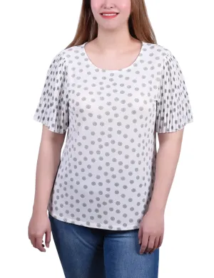 Petite Pleated-Sleeve Top Casual Blouse HighCollar Design