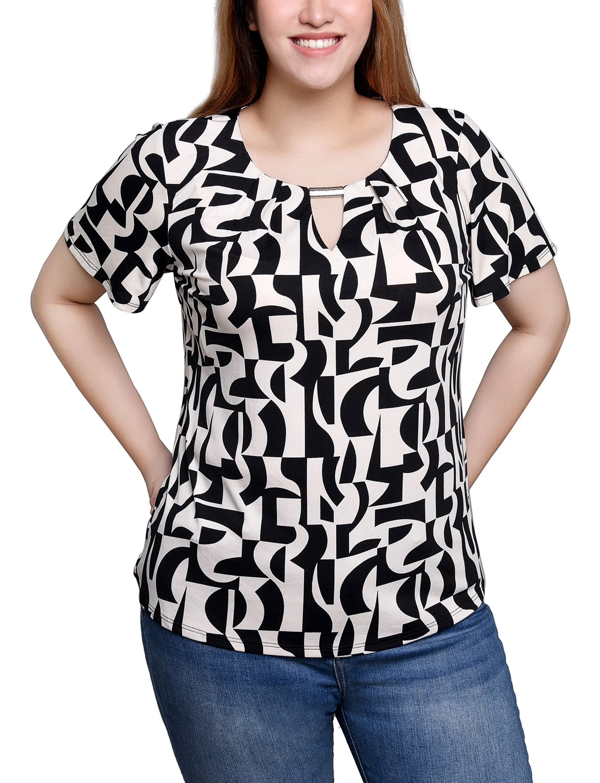 Short Sleeve Top With Hardware QuickDry Texture