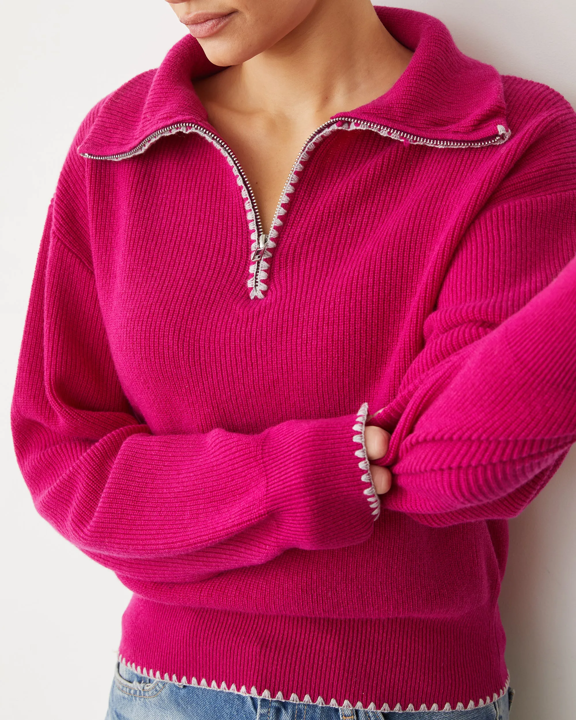 Quick Access Slit Wool Cashmere Half Zip Sweater