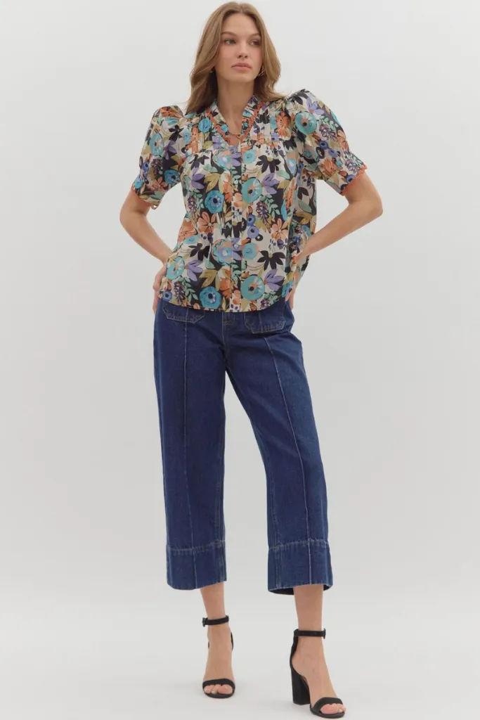 Isabella Floral Puff Sleeve Top UPF Protective Fabric